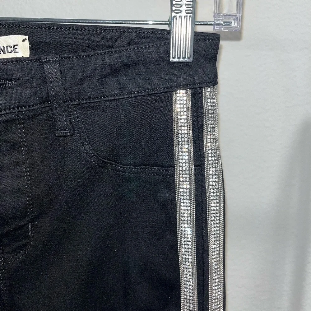 L'AGENCE | Margot Rhinestone Crystal-Stripe High-Rise Skinny Jeans in Black | 25